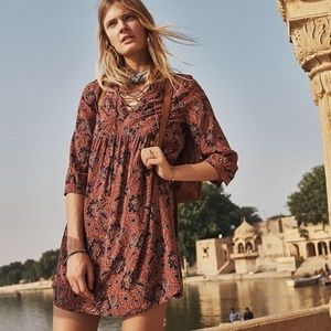 Madewell Silk Lace up Floral Assam Dress
